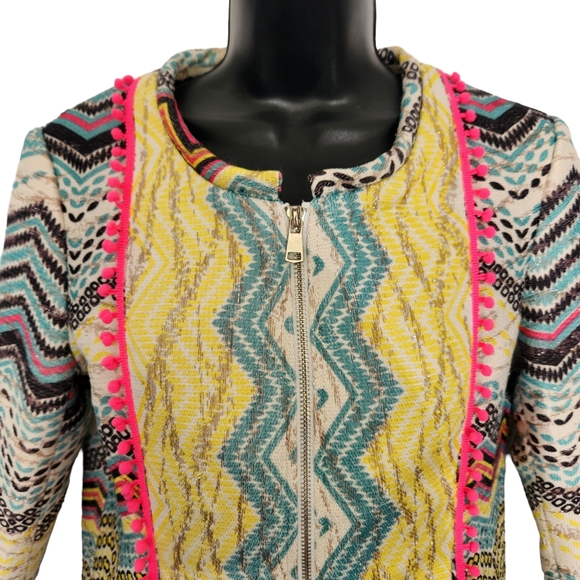 Molly Bracken Boho Aztec Print with Pom Poms Jacket Size Medium - Picture 4 of 16